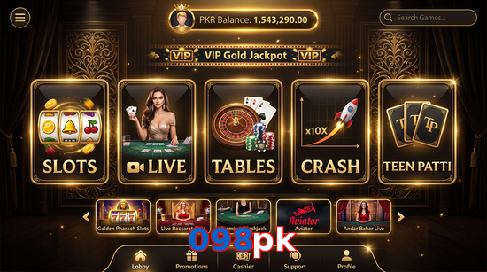 Main screen of 098Pk casino page for PK players