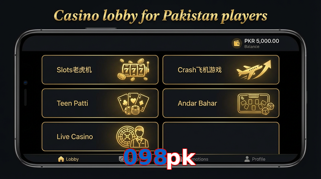 Lobby view of 098Pk for Pakistan users
